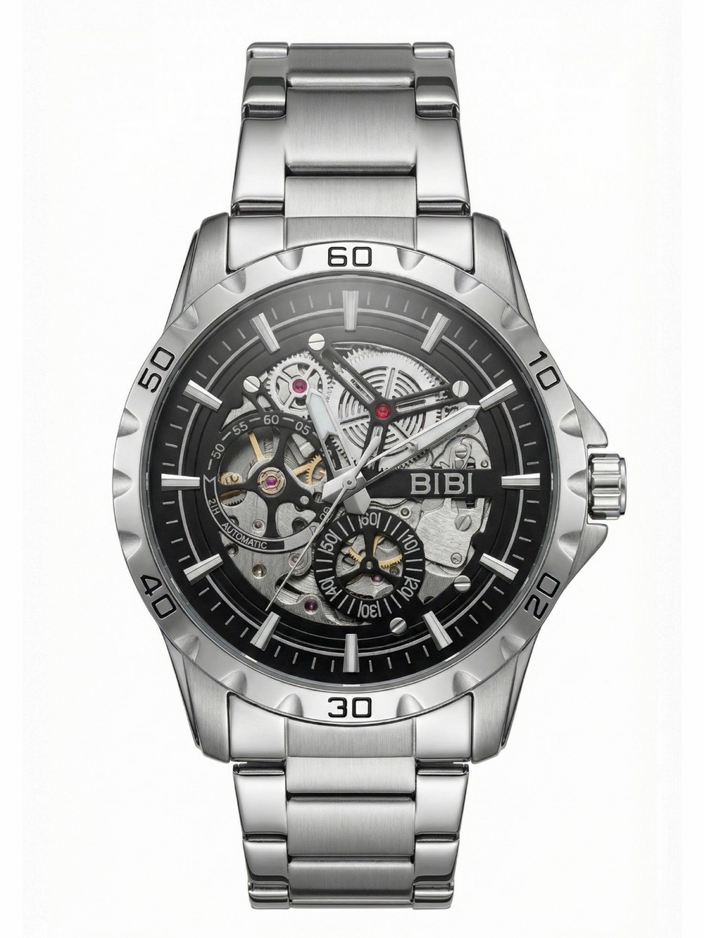 BiBi Silver and Black Skeleton Automatic Men's Watch